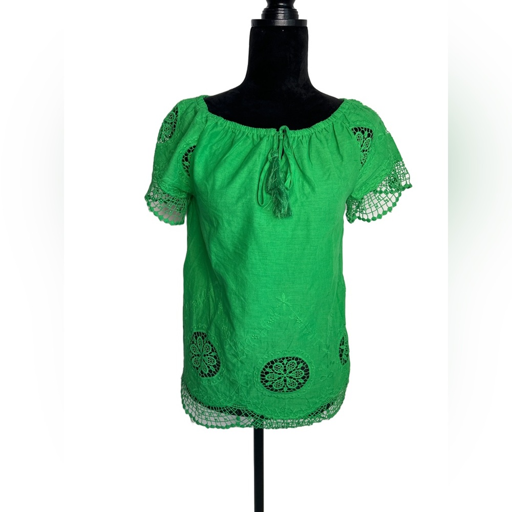 Green Women's Blouse with Lace Detailing
